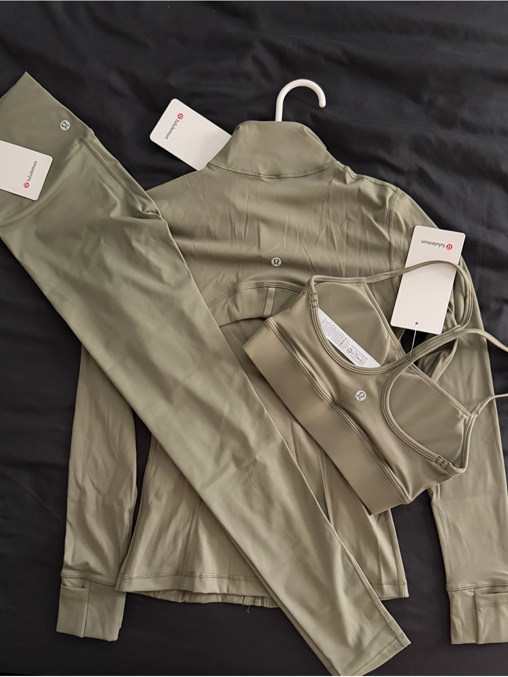 lululemon athletica Olive Green Leggings Jacket and Sports Bra Set